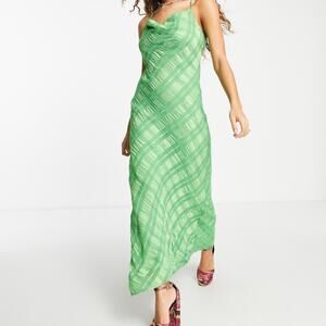 Topshop Sheer Check Cowl Neck Midi Slip Dress Women's 4 Bright Green